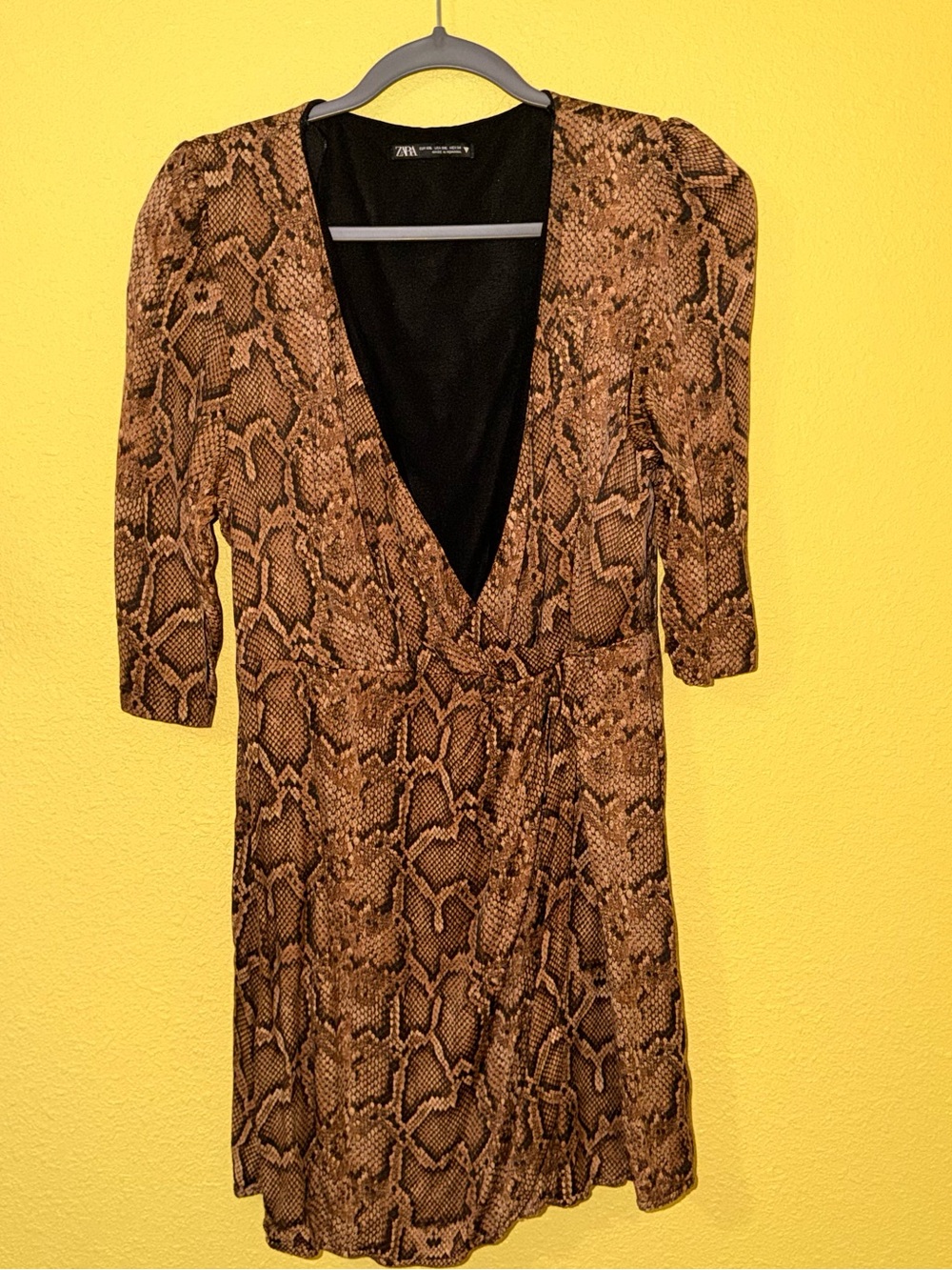 Zara Brown Snake-Print Wrap Dress with Deep V